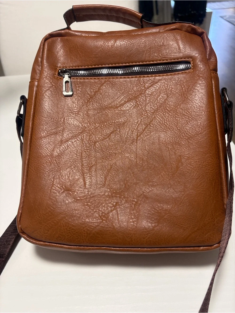 Tan Leather Messenger Bag for Men